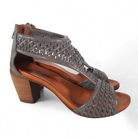 Sundance Demeter Hillside Woven Leather Heeled Sandals Bluish Grey Women's 7/37 - Picture 4 of 10